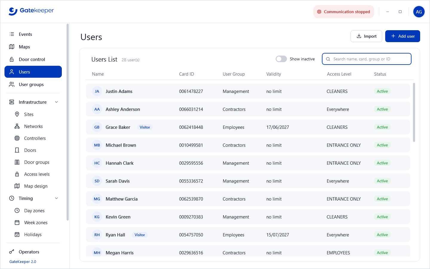Users list